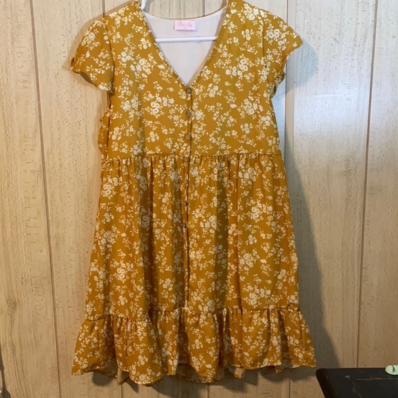 Mustard Floral Dress - Picture 3 of 8